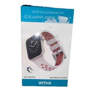 WITHit Sport Silicone Band for 42/44MM Apple Watch, White/Pink New In Box